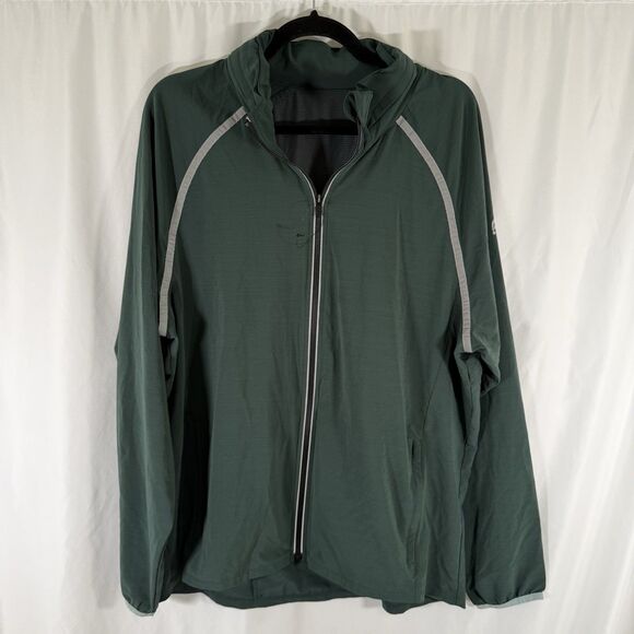 New Fabletics Jacket Men's XL Green Full Zip Tuck Away Hood Zip Pockets - Picture 1 of 13